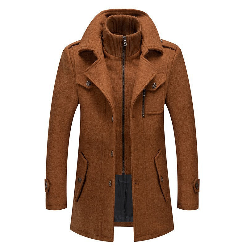 Men's Wool Blend Double Collar Single Breasted Solid Coat teemdrop