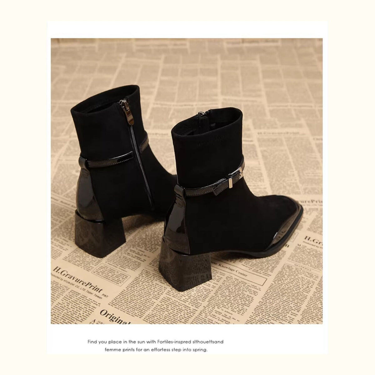 Women Pointed Toe Suede Chunky Heel Ankle Boots Side Zipper Chelsea Boots teemdrop