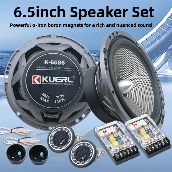 6.5 Inch 140W 2-Way Car Component Speaker System with Silk Dome Tweeters teemdrop