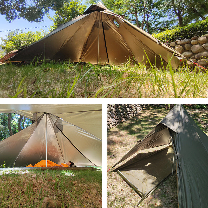 Waterproof Double Layer Pyramid Camping Tent Hexagon for Solo Hiking and Outdoor Use with Aluminum Poles teemdrop