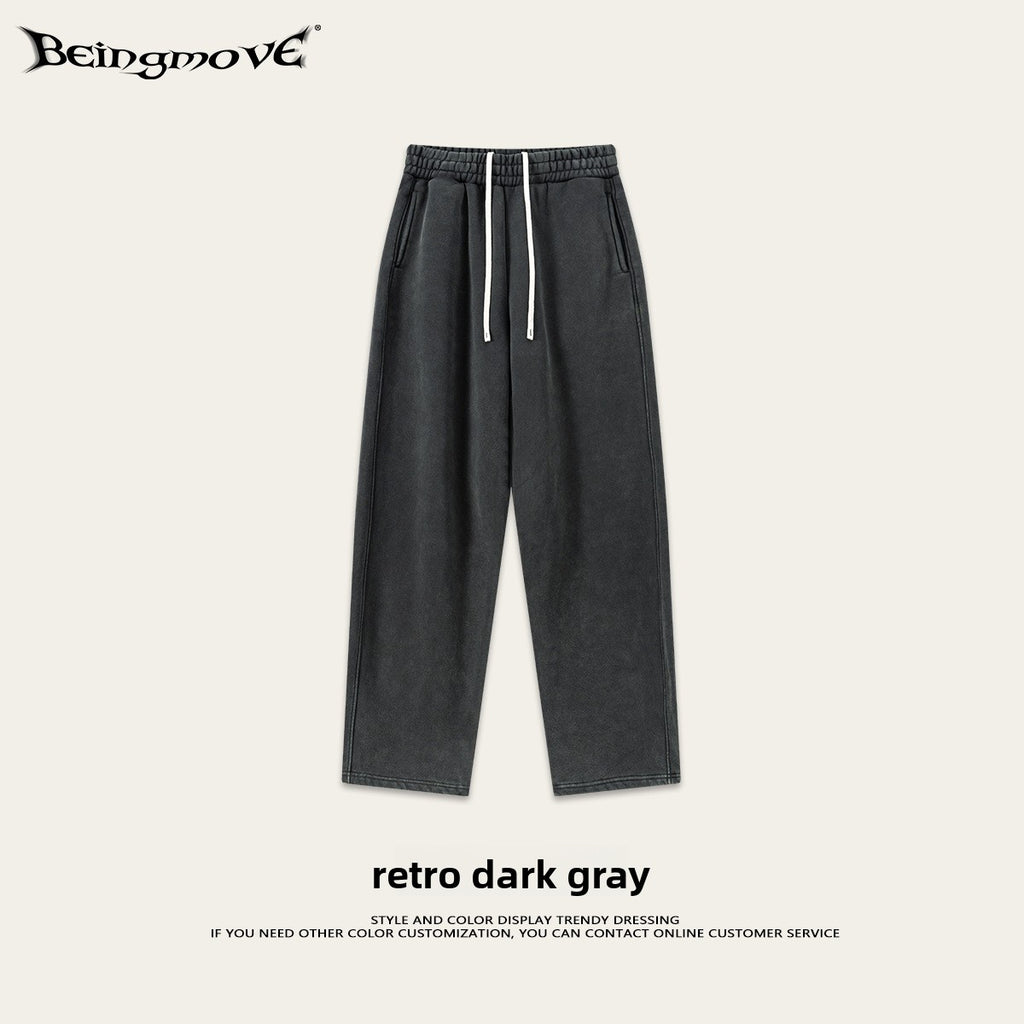 Retro Washed 400g Fleece Lined Curved Cut Straight Leg Sweatpants for Men teemdrop