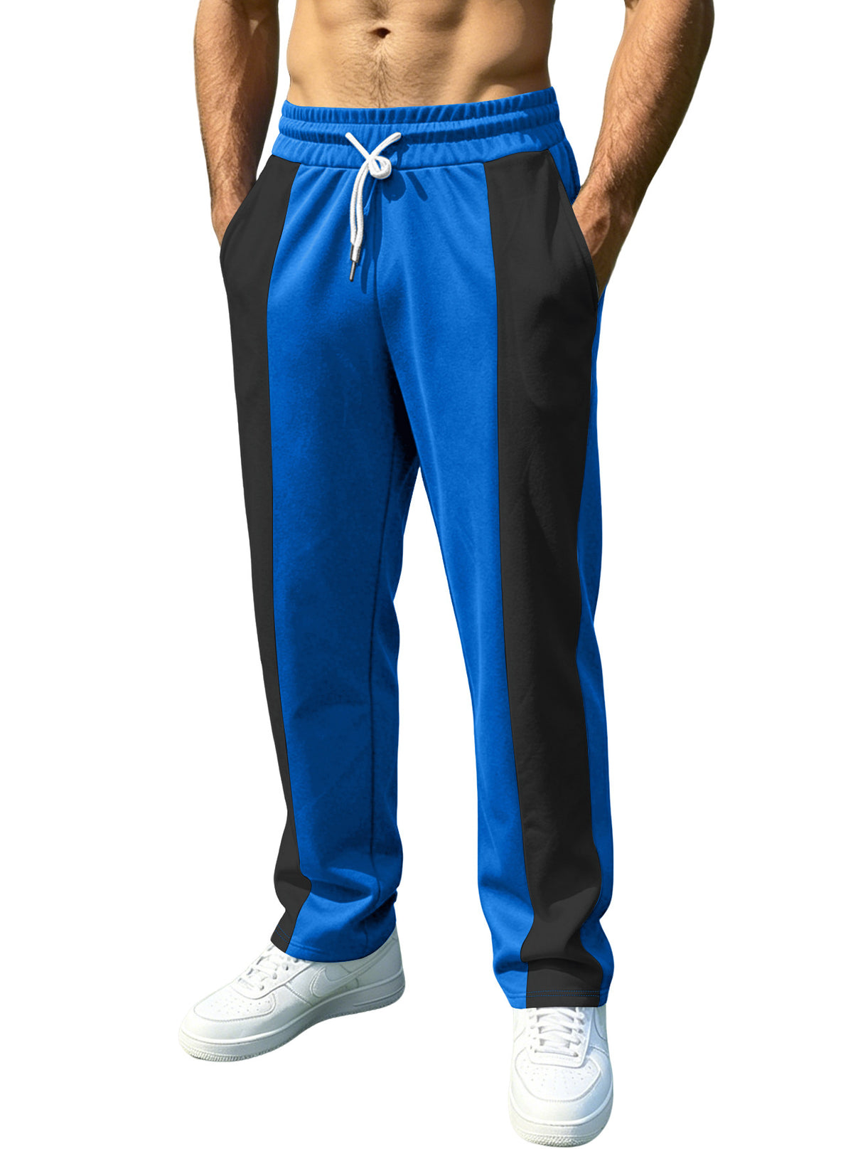 Men's striped color-patched pants for casual wear