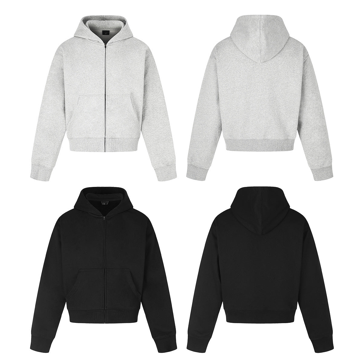 Retro Short Zip-Up Hoodie Solid Color Loose Fit Casual Jacket for Adults teemdrop