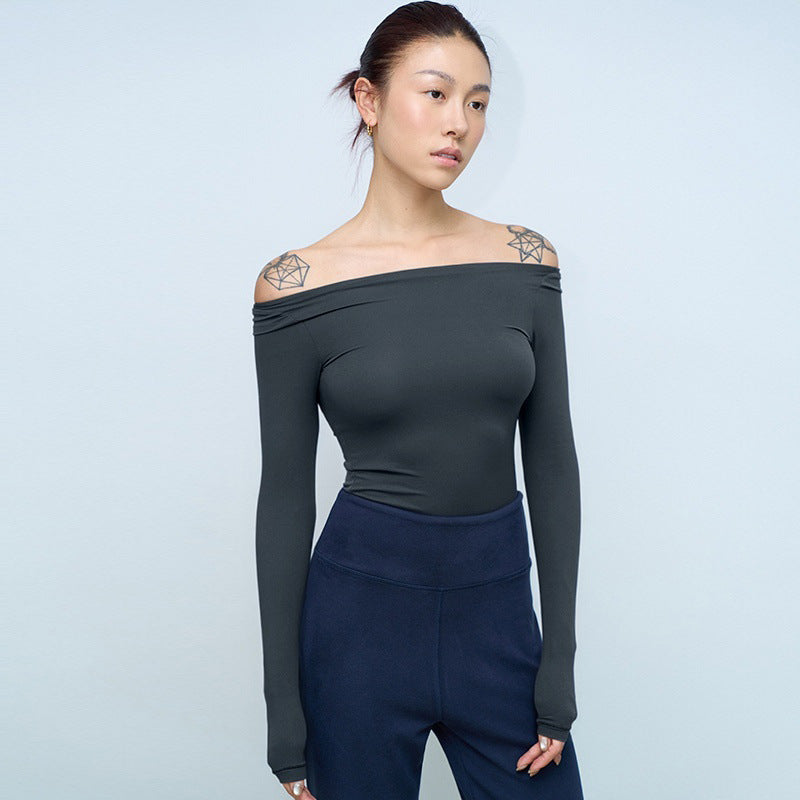 Women's Cotton Jersey Off-Shoulder Long Sleeve Top teemdrop