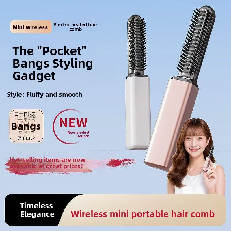 Mini Portable Wireless Charging Electric Hair Straightener Curling Iron Brush for Travel and Daily Styling teemdrop
