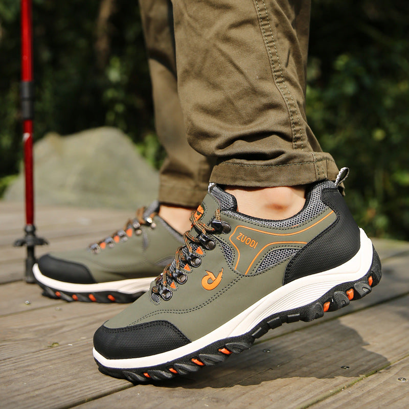 Men's Low-Top Hiking Shoes Synthetic Leather Lace-Up Sneakers teemdrop