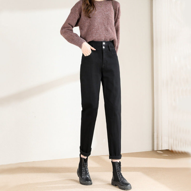 Women High-Waist Straight-Leg Loose Fit Stretch Denim Jeans