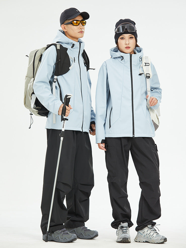 Soft-shell hooded jacket for outdoor activities teemdrop