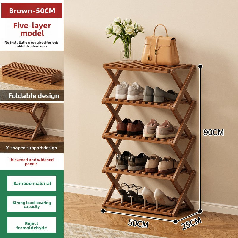Foldable Bamboo Shoe Rack Freestanding No Assembly Multi-Tier Storage Organizer teemdrop