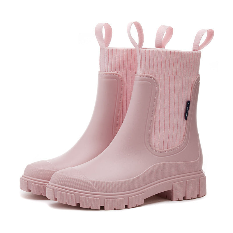 Women's Waterproof PVC Mid-Calf Rain Boots Non-Slip Solid Chelsea Boots teemdrop