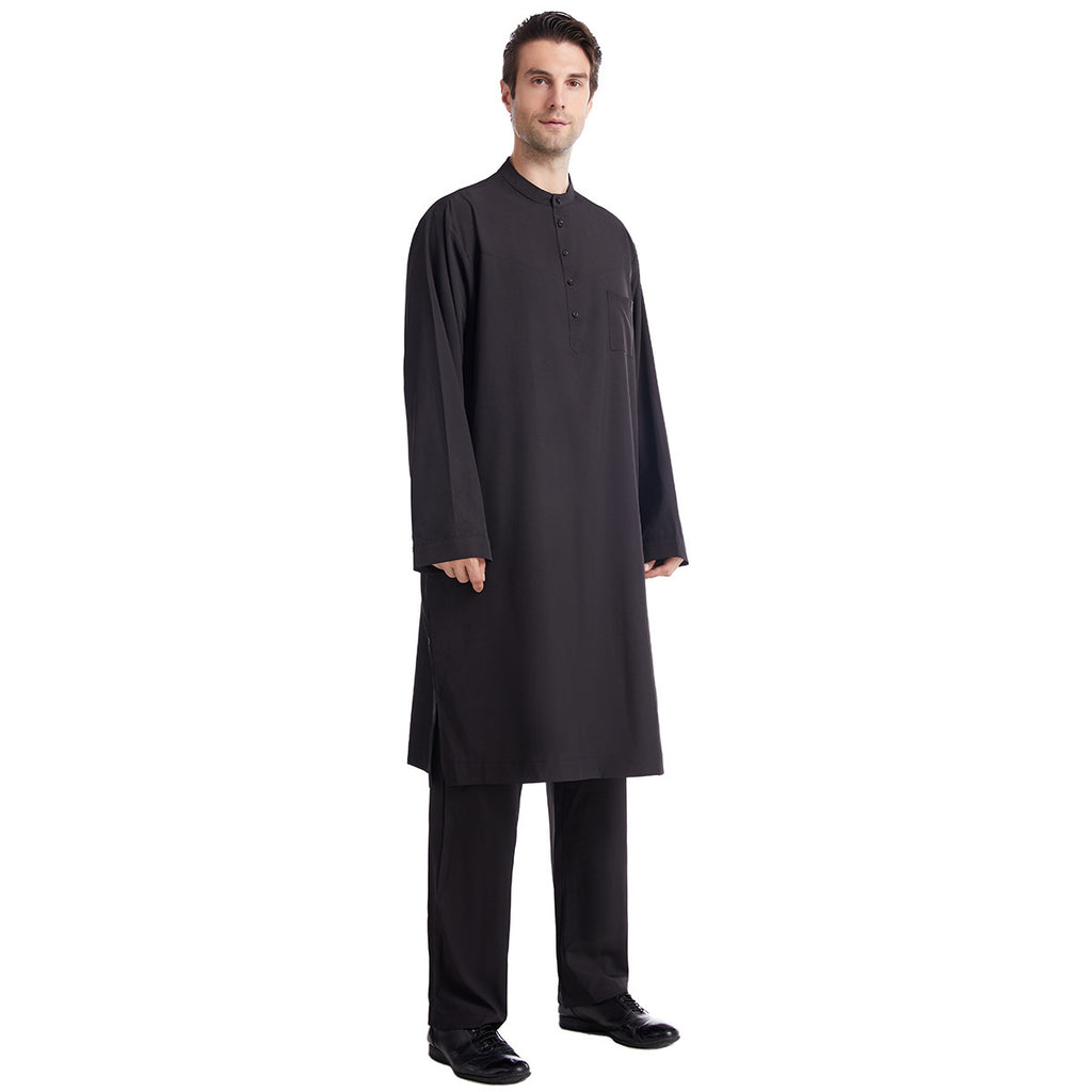 Button-down round-neck long shirt set teemdrop