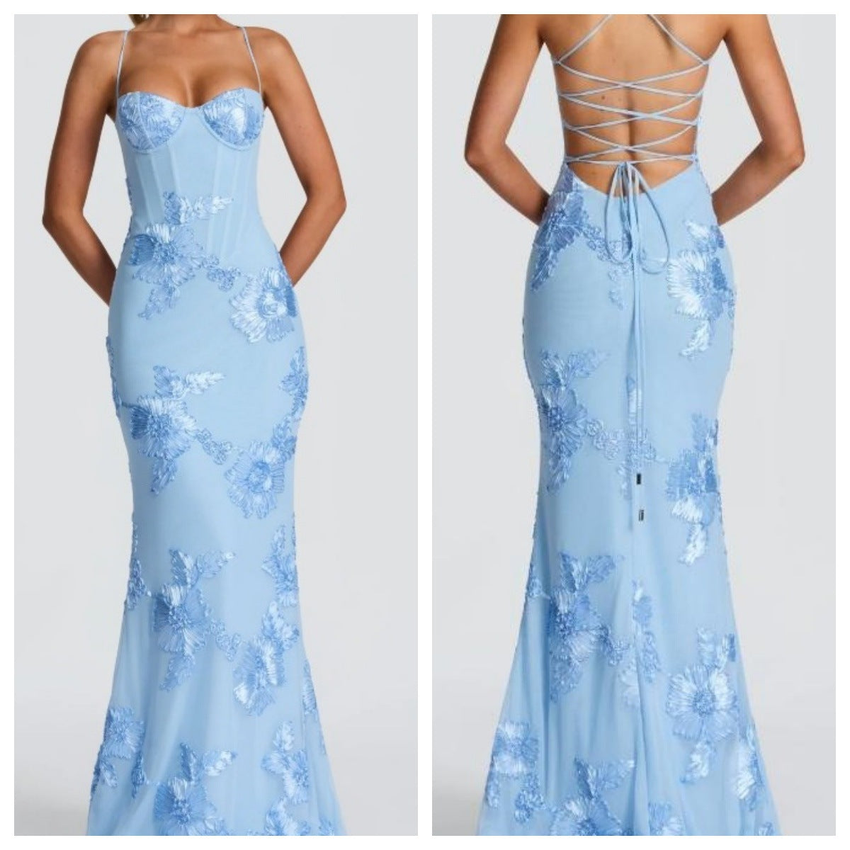 Elegant Backless Jacquard Evening Gown