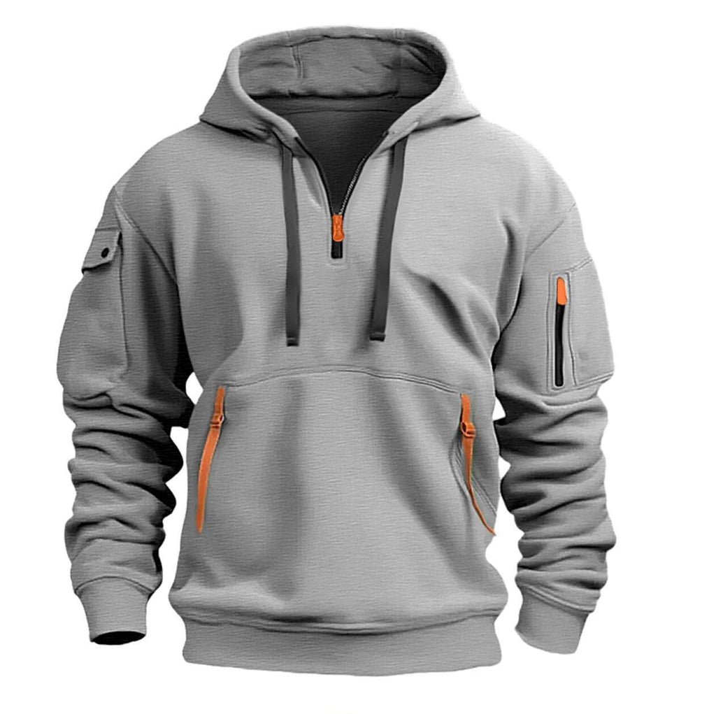 Men's fleece-lined warm hooded zipper pullover sweater teemdrop