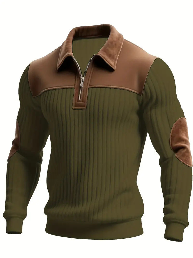 Men's Lapel Zip-Up Polyester Sweatshirt teemdrop