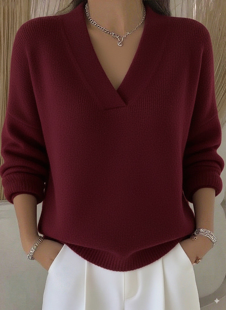 knitted V-neck loose sweater teemdrop