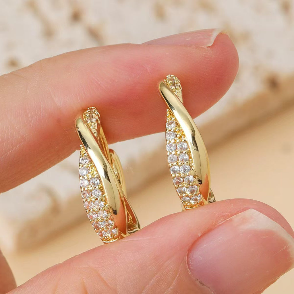 Women's Irregular Cross Ear Clips Copper Zircon Electroplating Geometric teemdrop
