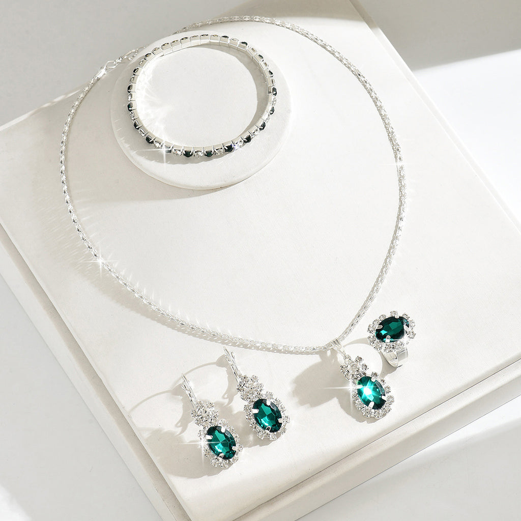 Water Drop Rhinestone Jewelry 4-Piece Set