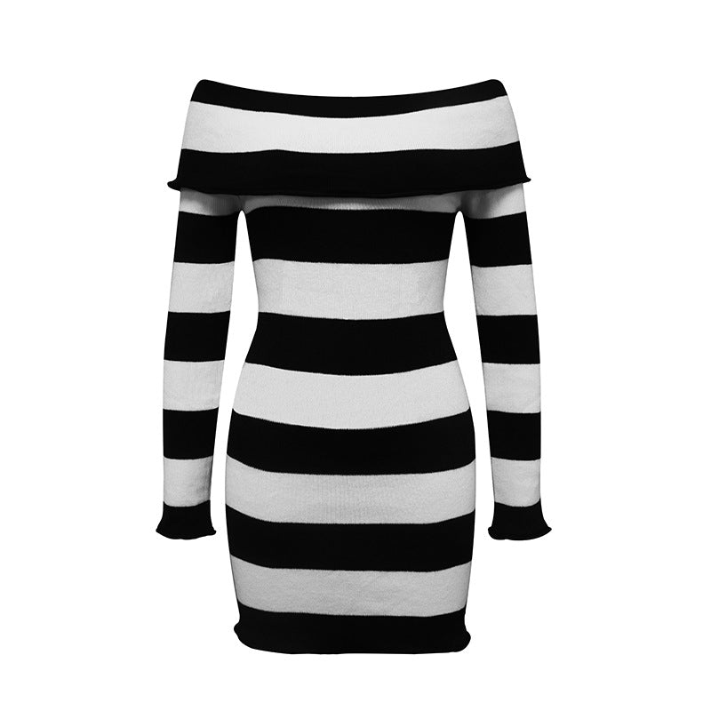 Striped Off-Shoulder Knitted Dress