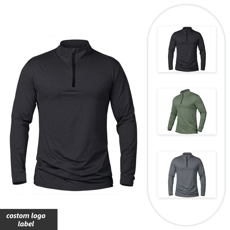 Men's Half-Zip Pullover Long Sleeve Solid Color Stand Collar Athletic Top teemdrop