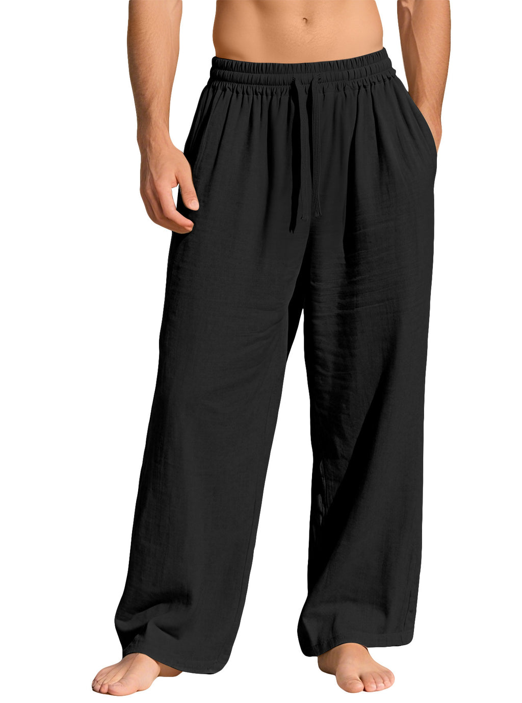 Men's Linen Loose Fit Casual Drawstring Pants with Pockets teemdrop