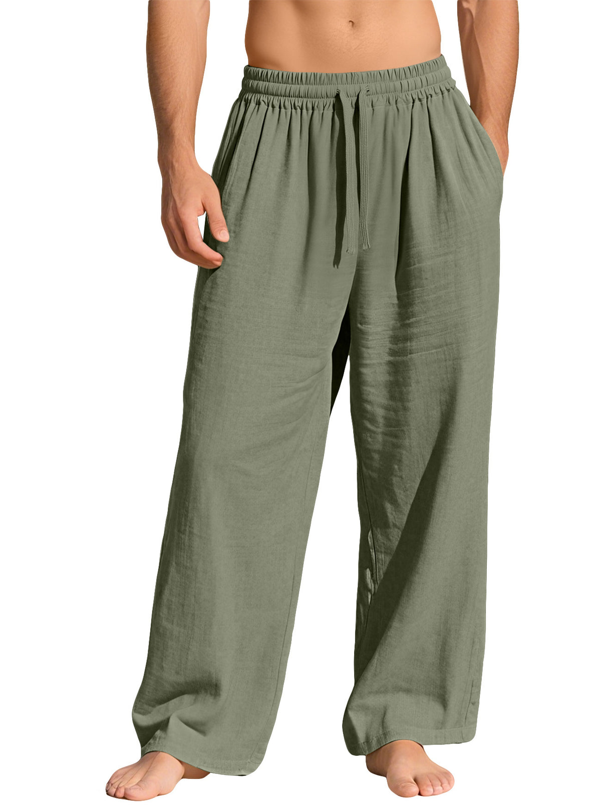 Men's Linen Loose Fit Casual Drawstring Pants with Pockets teemdrop