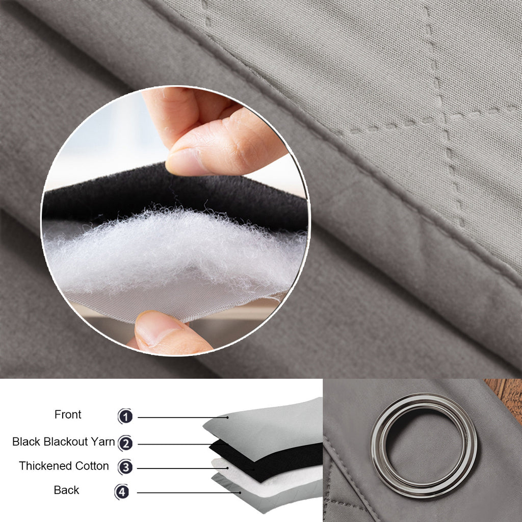 Full Blackout Thickened Thermal Insulated Quilted Curtain teemdrop