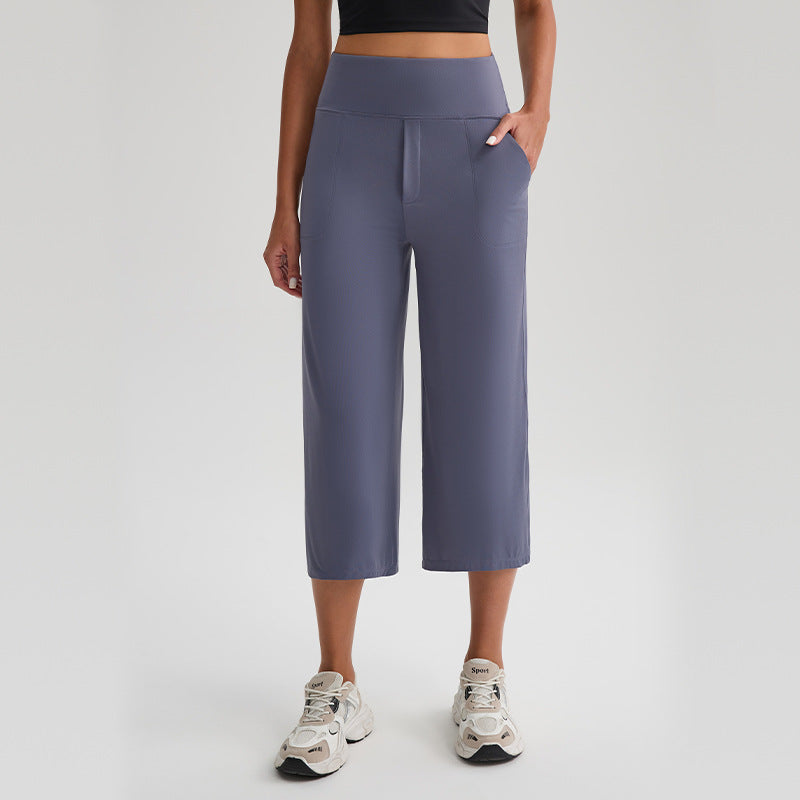 Women's Naked-Feel High-Waist Loose Wide-Leg Yoga Capri Pants teemdrop