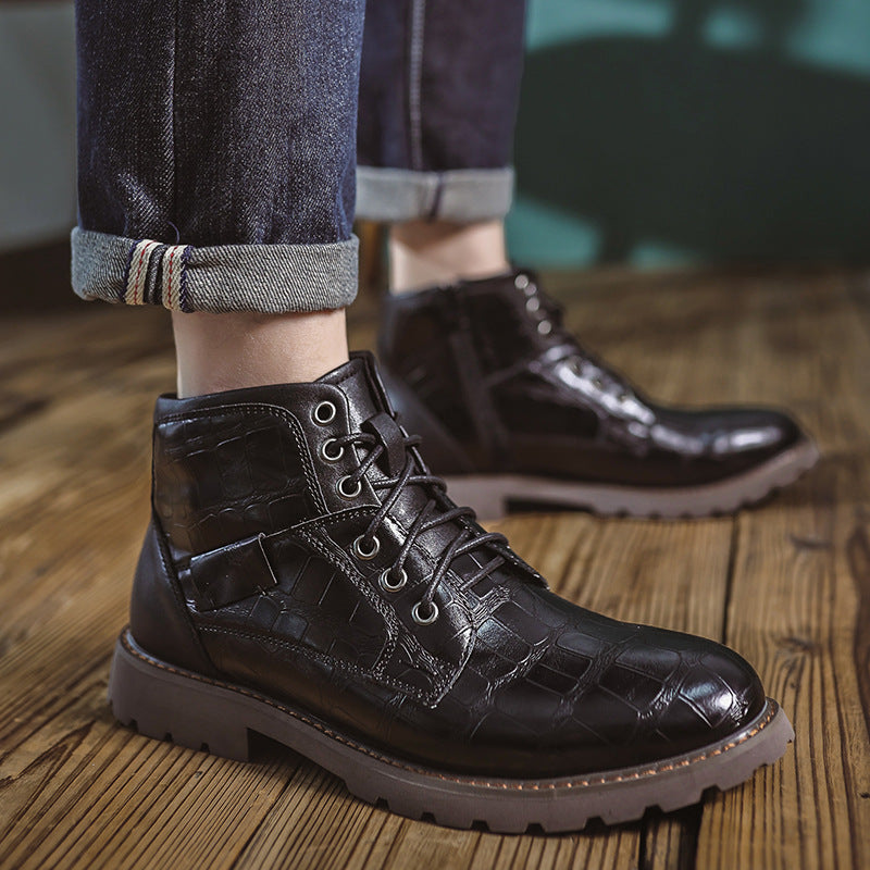 Mens Martin Boots Retro Stone Pattern Short Boots
