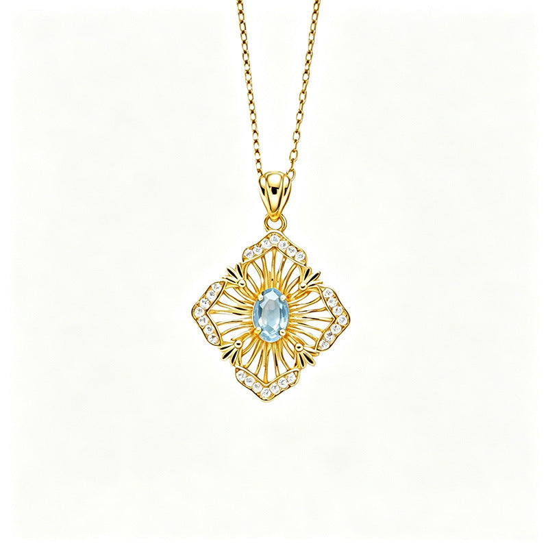 S925 Sterling Silver Natural Birthstone Geometric Pendant Necklace
