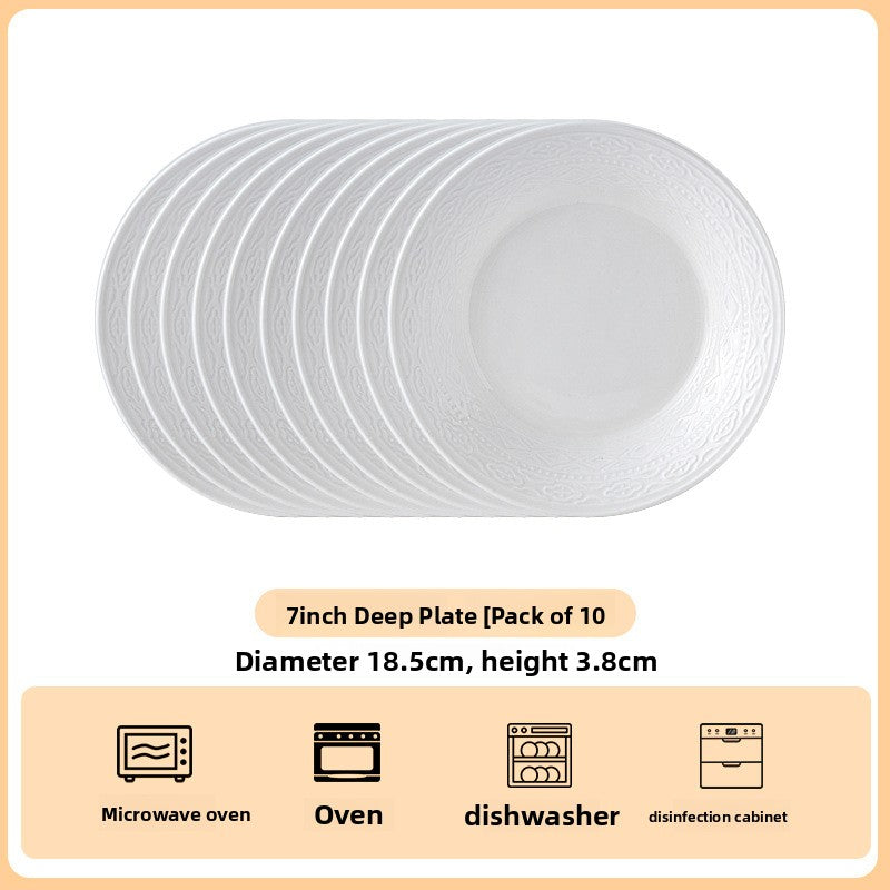 High Relief Porcelain Dinner Plate Bohemian Style Deep Round Serving Dish