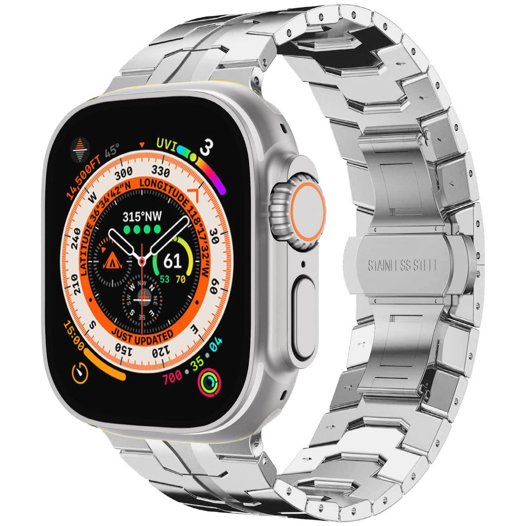 Stainless Steel Watch Band Compatible with Apple Watch Ultra Series 12 with Butterfly Clasp