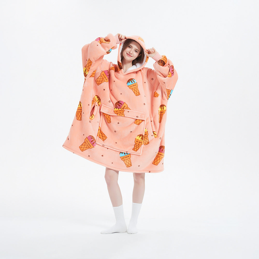 Oversized Flannel Hoodie Blanket with Pocket