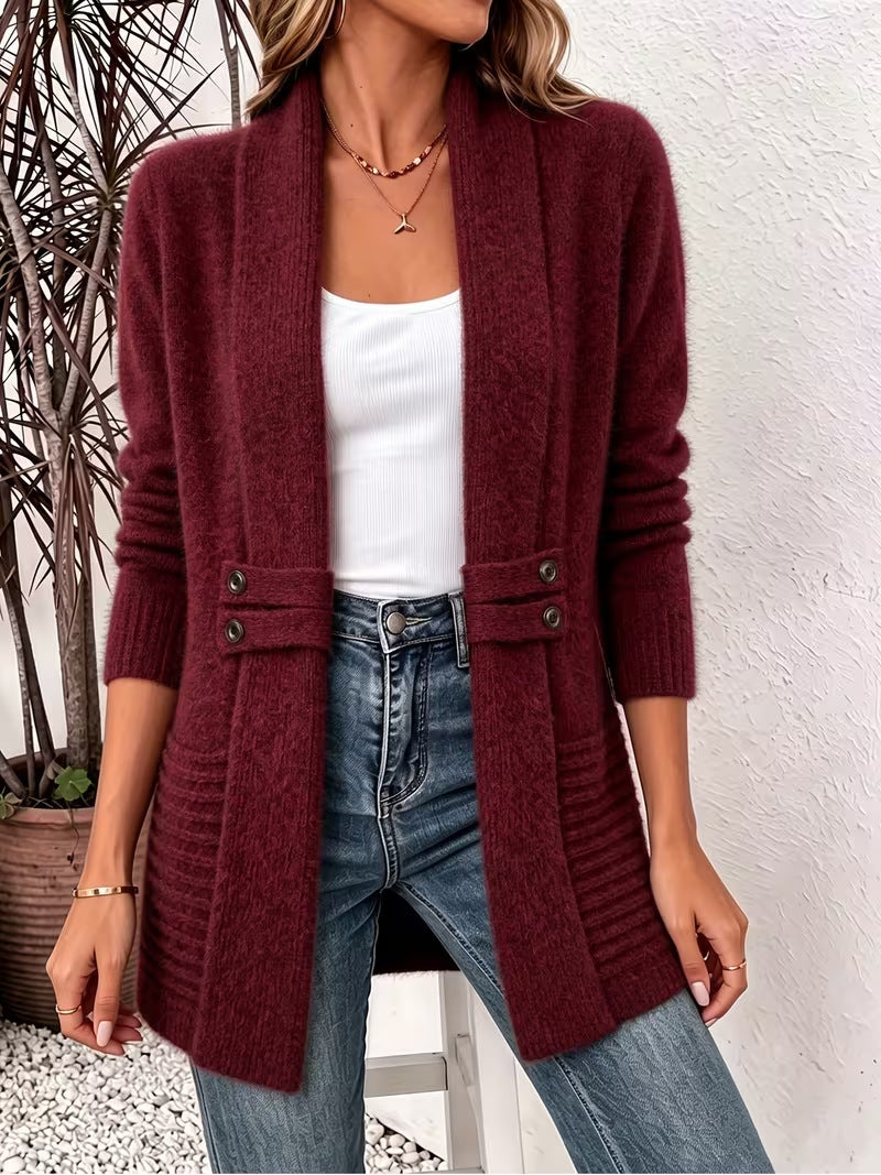 Women's Mid-Length Double-Breasted Knitted Cardigan Sweater teemdrop