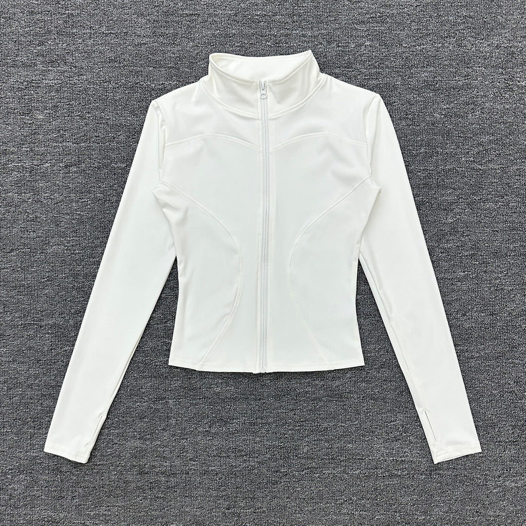 Womens Stand Collar Sports Jacket with Thumb Holes