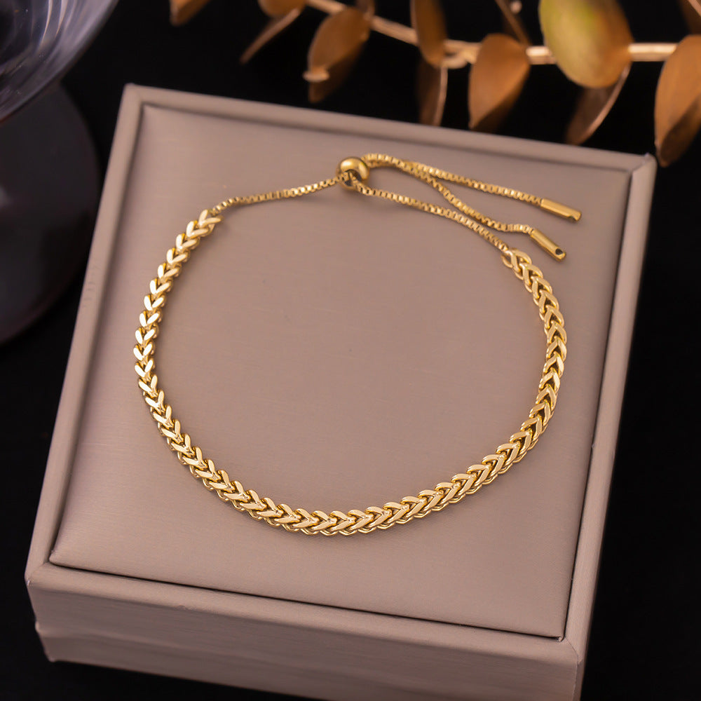 Women's Titanium Steel Inlaid Charm Bracelet Versatile Fashion Jewelry teemdrop
