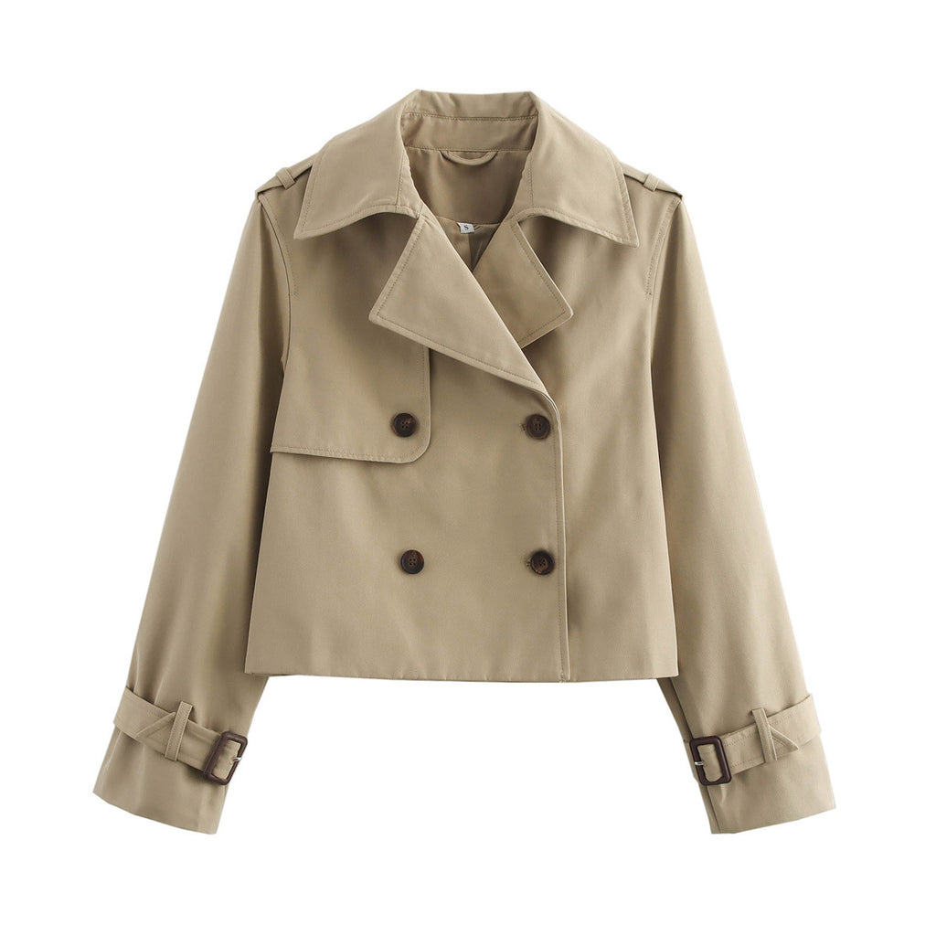 Double-breasted short trench coat teemdrop