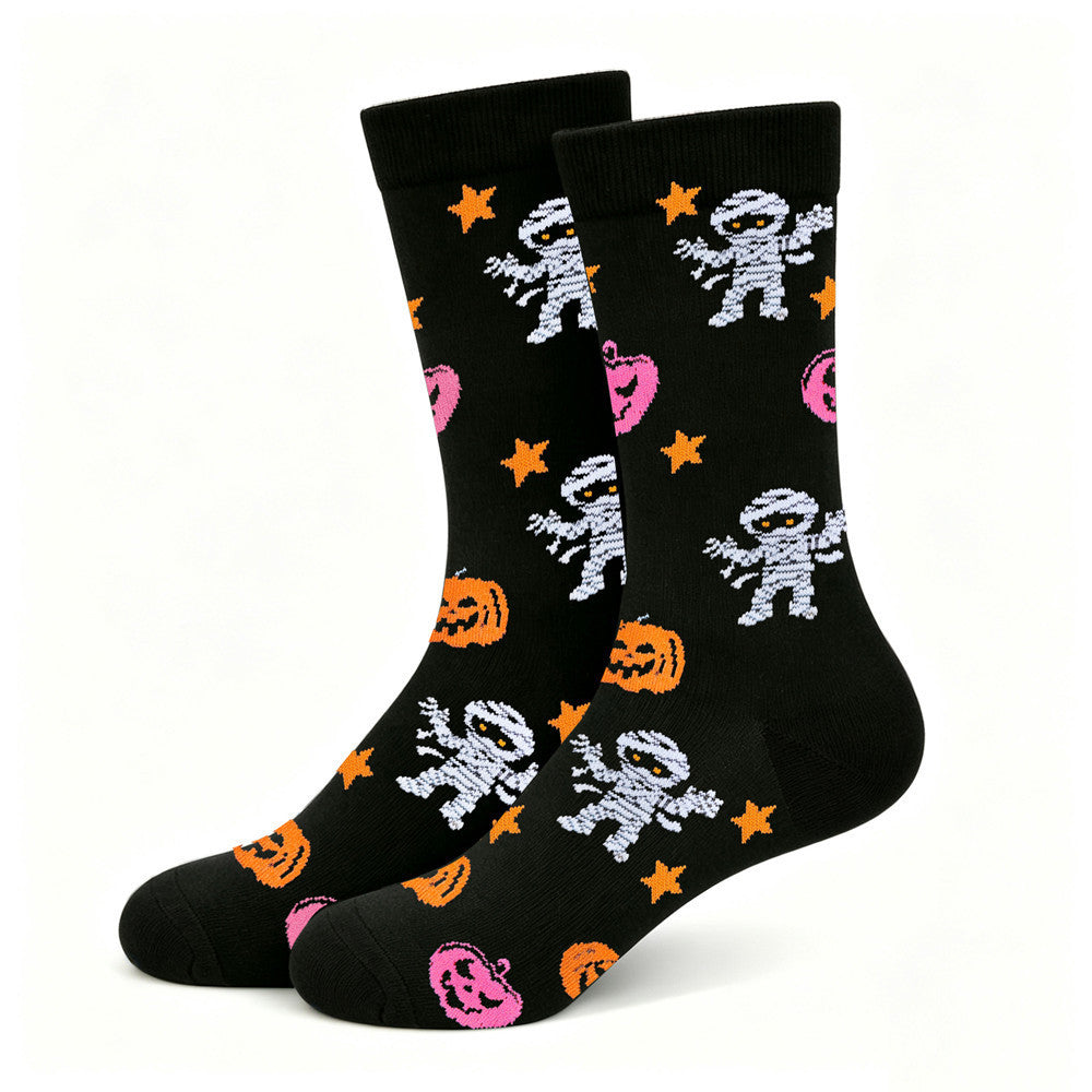 Sweet and Cool Pink Purple Contrasting Color Halloween Mid-Calf Cotton Socks