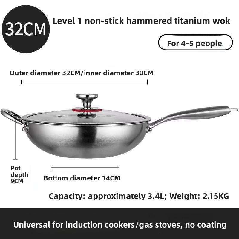 Titanium Hammered Texture Non-Coated Wok with Three-Layer Composite Base teemdrop
