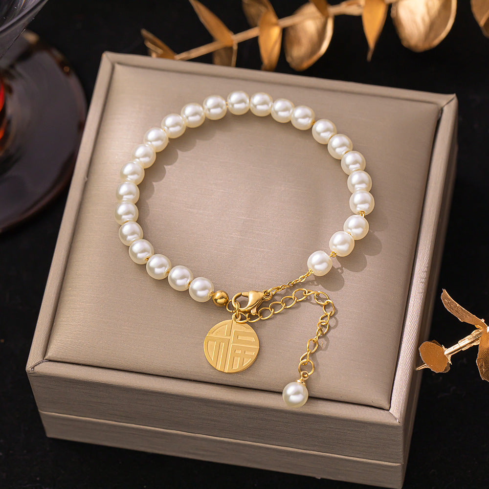 Women's Titanium Steel Inlaid Charm Bracelet Versatile Fashion Jewelry teemdrop