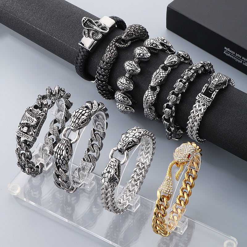 Men's Vintage Snake Head Titanium Steel Punk Bracelet