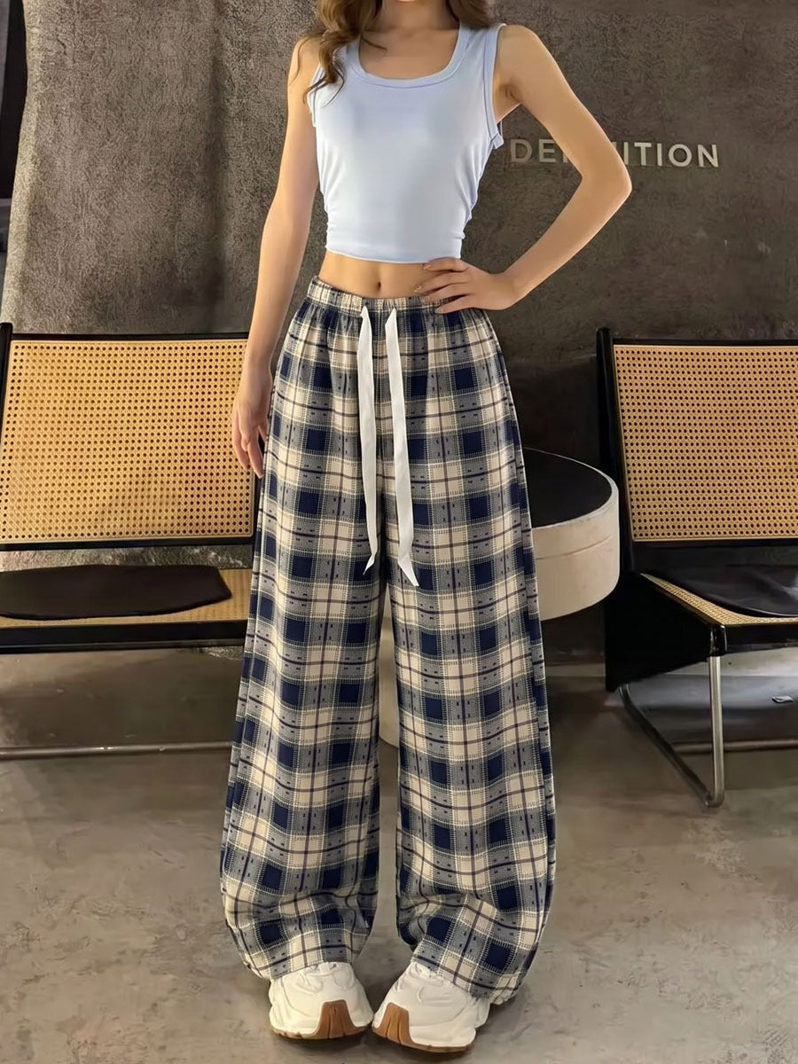 Women's Artistic Print High-Waist Wide-Leg Cotton Casual Pants teemdrop