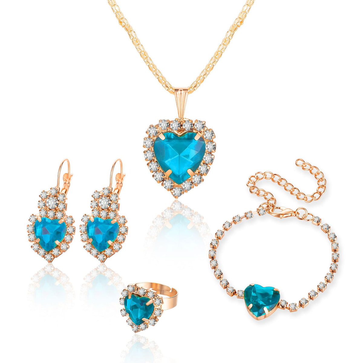 European and American Personalized Water Drop Rhinestone Necklace Earrings Ring Set