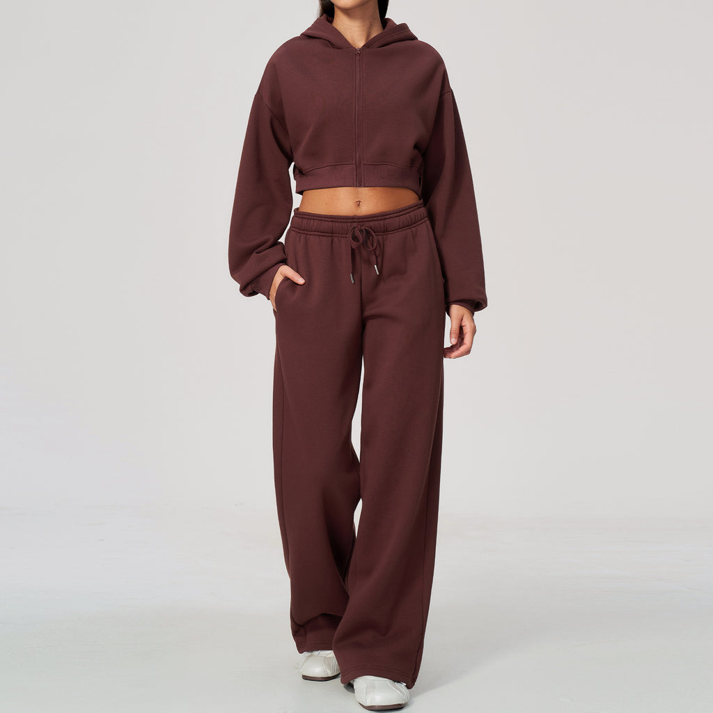 Women's Fleece Lined Zip Up Hoodie and Sweatpants Two Piece Set teemdrop