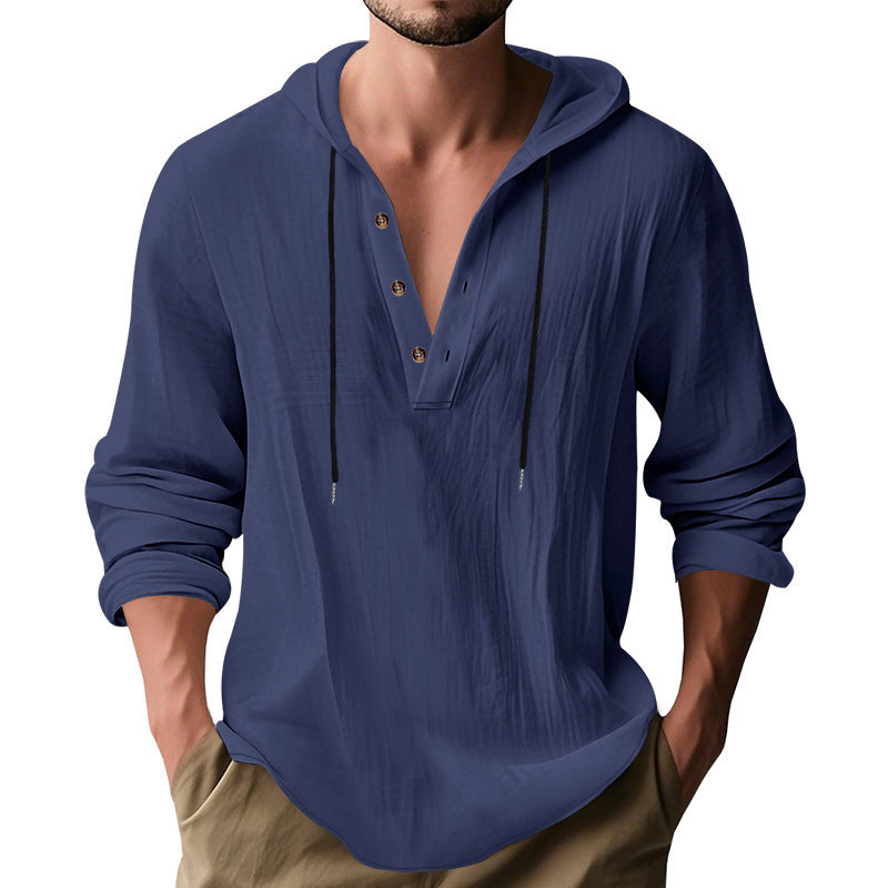 men's drawstring hooded long-sleeve shirt