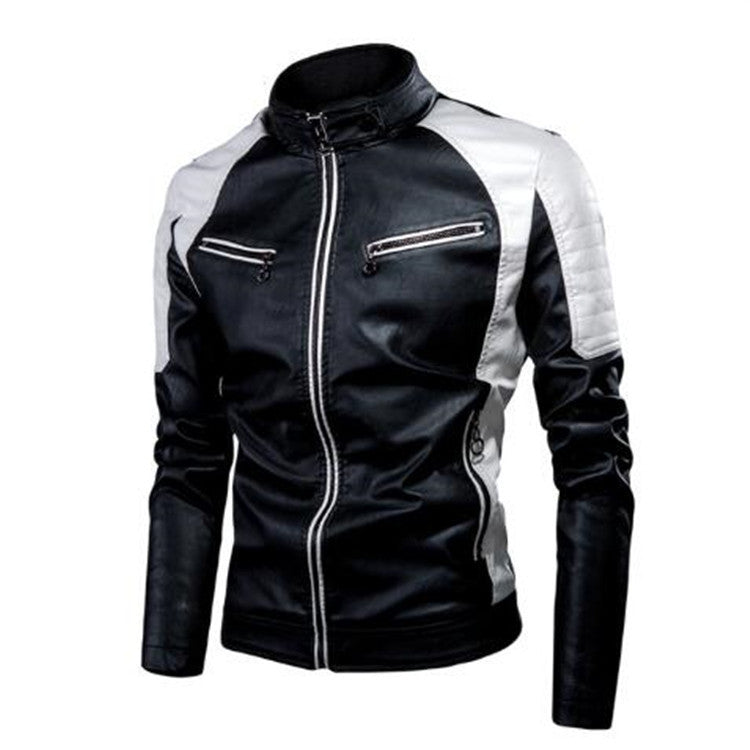 Men's button-down PU leather motorcycle jacket