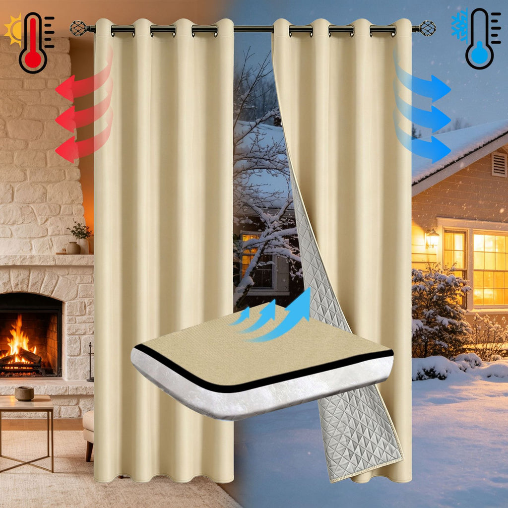 Full Blackout Thickened Thermal Insulated Quilted Curtain teemdrop