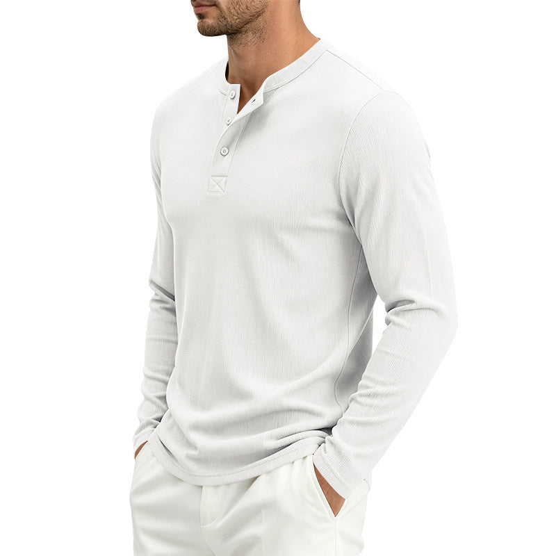 Mens Heavyweight 260gsm French Rib Long Sleeve Henley Shirt Loose Fit Solid Color Polyester 100% teemdrop