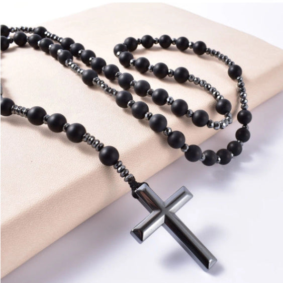 Tiger-eye stone cross necklace