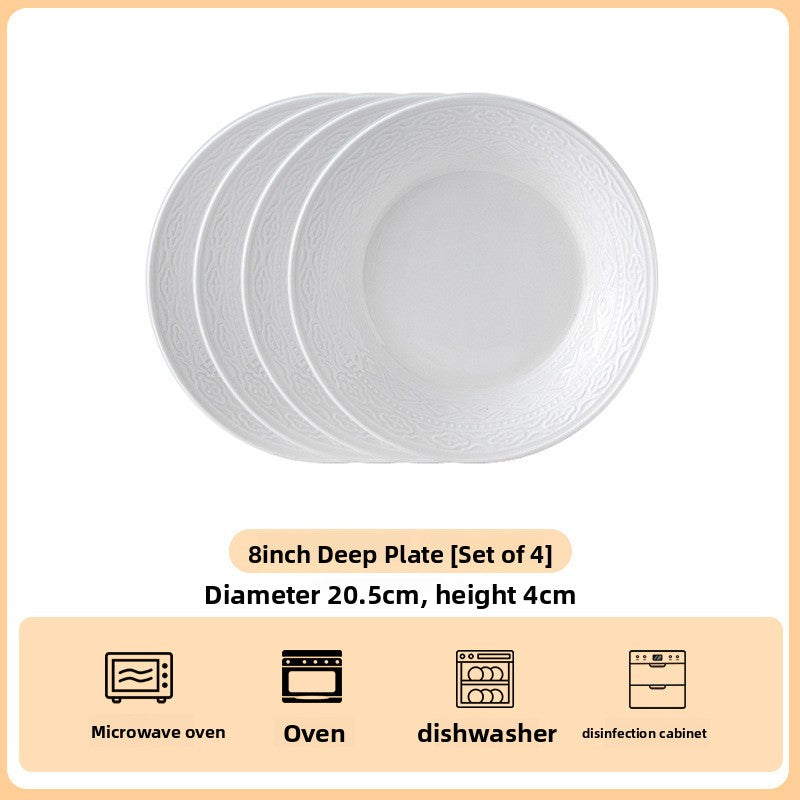 High Relief Porcelain Dinner Plate Bohemian Style Deep Round Serving Dish