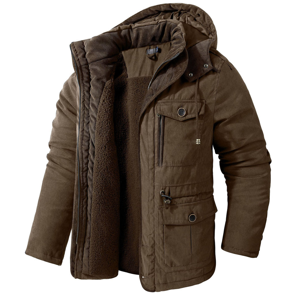 Men's Lambswool Blend Hooded Vest Thickened Multi-Pocket Sleeveless Jacket